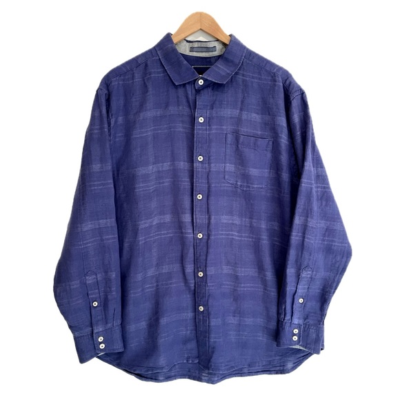 Tommy Bahama Long Sleeve Linen Cotton Button Shirt Mens Size XL Textured Plaid - Picture 1 of 8